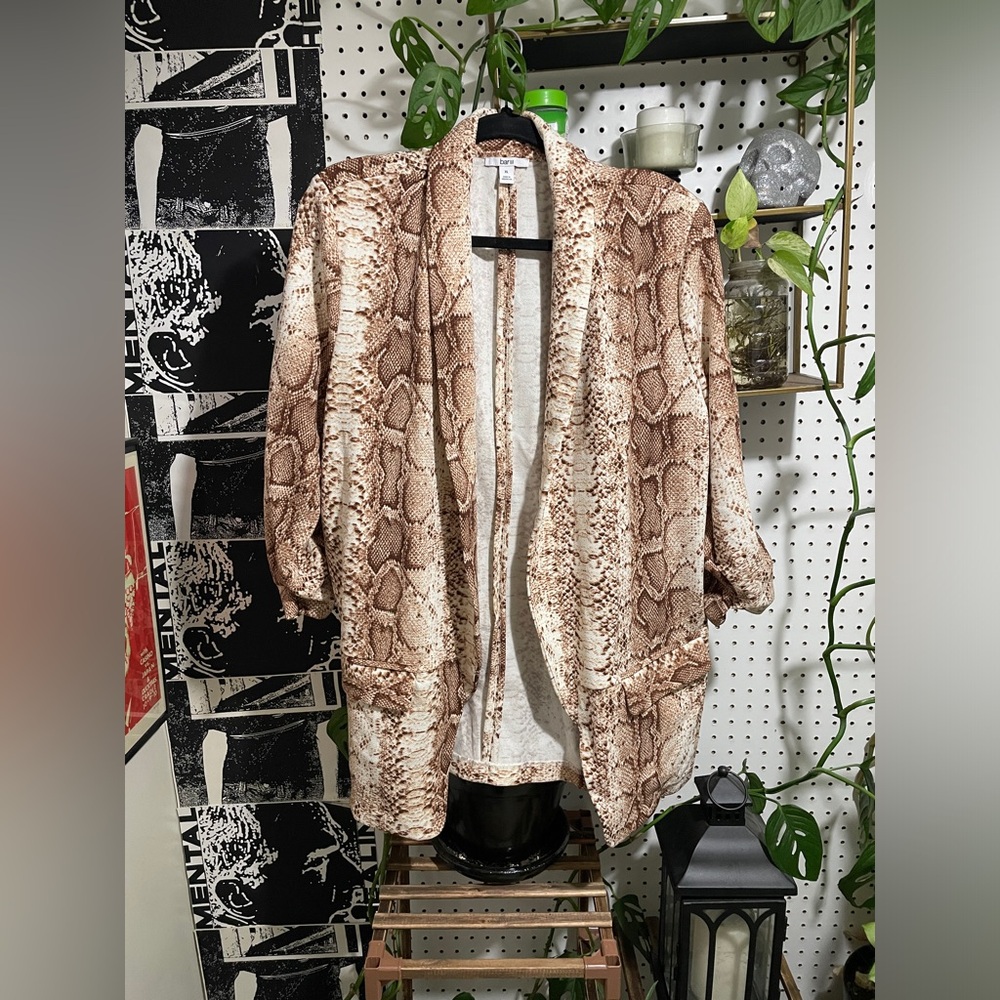 Bar III Brown and Cream Snake Print 3/4 Sleeve Blazer